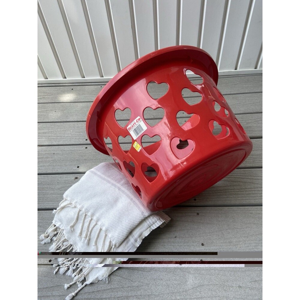 Vintage 90s Heart-Co Red Plastic Laundry Basket Retro Hearts Decor Storage Bin - Picture 3 of 10